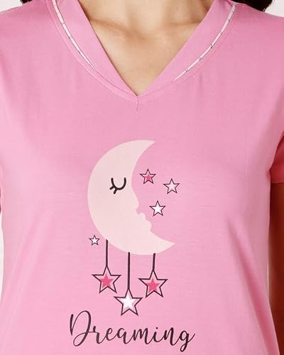 BODYCARE Women's Cotton Printed T-Shirt and Capri Set | Soft & Breathable Nightwear | Short Sleeves | Loungewear Co-Ord Set| BSCS16037_90 Multicolour