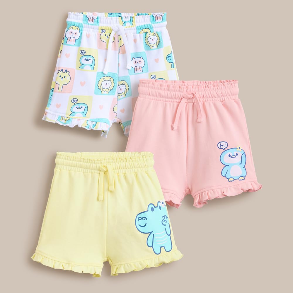 Hopscotch Girls Multi 3-Pack Ruffle & Friends Cotton Shorts (6-9 Months)