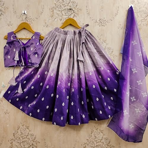 Tejam Kids Girls Latest Tie-Dye Printed Stylish Sleeveless Crop Top With Flared Lehenga Set- Fancy Lehenga Choli For Girls 2 To 8 Years (Jambli, 2-3 Years)