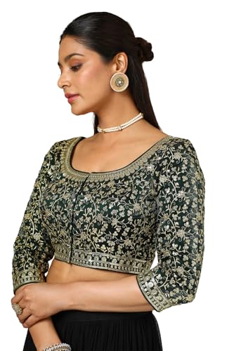 Soch Womens Green Organza Blouse with Sequins