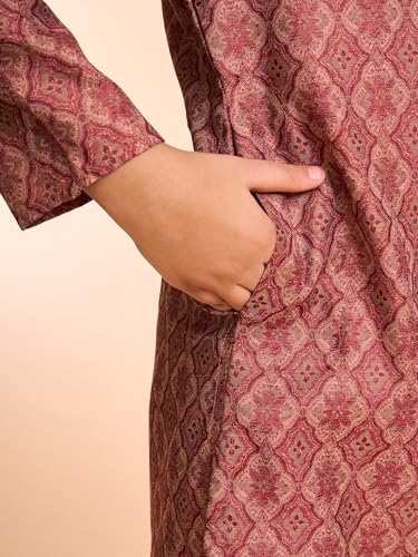 Manyavar Boys Cotton Blend Floral Jaal Pattern Self Design Kurta Pyjama Set (Maroon,2-3Y)
