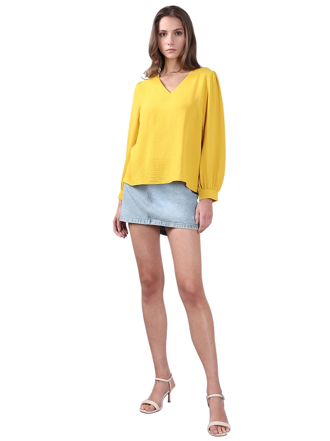 Vero Moda Women's Regular Fit Yellow Top