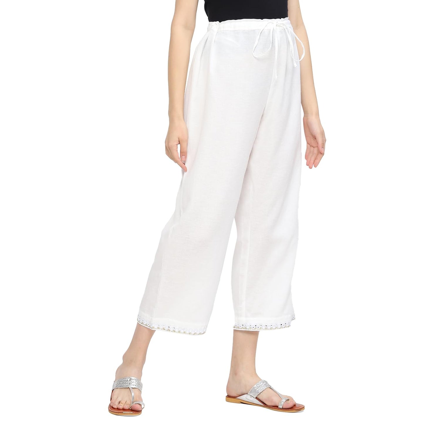 BIBA Women Rayon Printed Straight Kurta Mid Rise Pants (Palazzo) Size 90 CM (RUHAANI 19564 White_L)