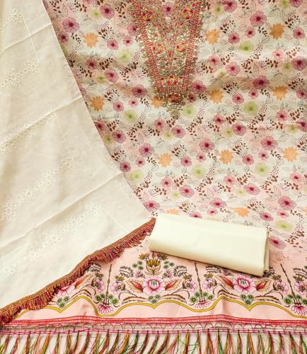 Leeli Peeri Designer Women's Cotton Floral Printed Embroidery Work Unstitched Salwar Suit Dress Material