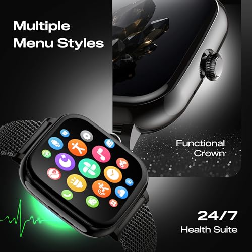 Fastrack Noir Rizz Women Smart Watch with 1.72" inch Ultra HD Display,Womens Health,AI Watchface & AI Chat,Functional Crown,24/7 Health Suite,BT Calling,IP68,additional silicone strap,Games- Rose Gold