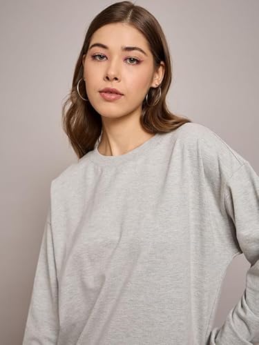 SASSAFRAS Women Grey Melange Terry Oversized Midi Sweat Dress -XXL