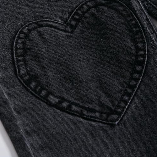 Hopscotch Girls Cut & Sew Heart Panel Cotton Jeans in Black Color for Age (4-5 Years)
