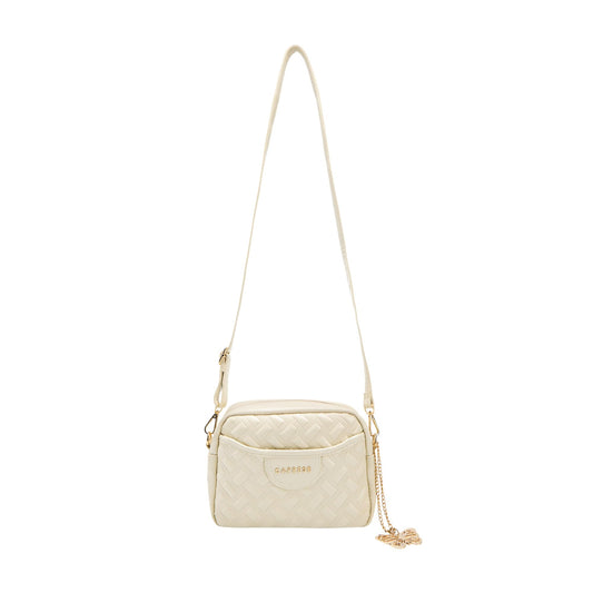 Caprese Cloud Medium Sling Bag for Women | Embossed Faux Leather Crossbody & Shoulder Bag | Adjustable & Detachable Strap | Multi-Compartment Purse with Zipper Closure & Butterfly Charm (Alpine Oat)