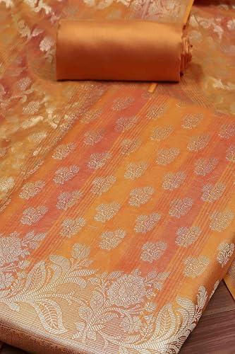 BIBA Women Mustard Banarasi Chanderi Banarasi Print Unstitched Suit Set_FREE SIZE