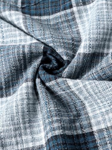 The Souled Store Crinkled Shirt: Cerulean Men and Boys Long Sleeve Button Down Collar Blue Plaid Lightweight Everday Office Wear Easy to Style Relaxed Fit Casual Cotton Shirt