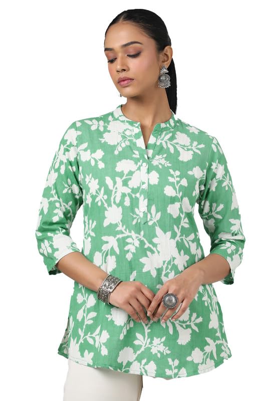 Soch Womens Green Cotton Flex Floral Print Tunic