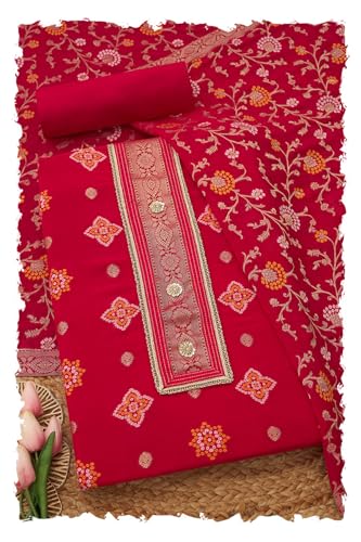 Soch Womens Fuchsia Georgette Zari Woven Unstitched Dress Material With Zari