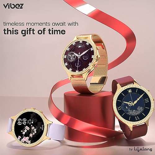 Vibez by Lifelong Jewel Premium Luxury Smartwatch for Women with 1.32 inch HD Display 3 Additional Straps Bluetooth Calling Voice Assitance Health Tracker Multiple Watch Faces