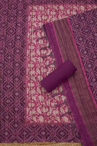 Soch Womens Wine Art Tussar Embroidered Unstitched Dress Material With Zari