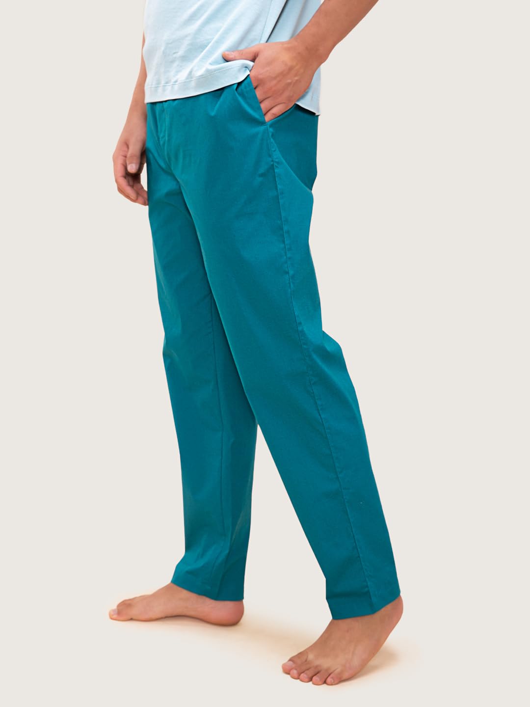 DaMENSCH The Stretch Men's Woven Cotton Tapered Fit Pyjama Pants- Trust on Teal- Large