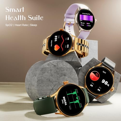Fire-Boltt Glitz Women Smart Watch with 1.19” AMOLED Display, Bluetooth Calling, Rotating Crown, Always On Display, 1000 Nits Brightness, IP68 Waterproof Midnight Onyx