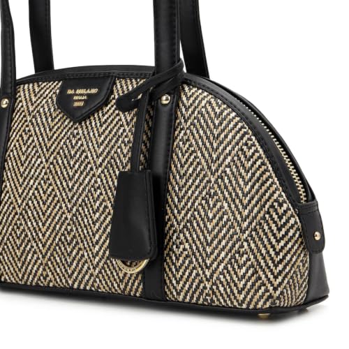 Da Milano Leather Shoulder Bag for Women - Beige & Black (LB-02223)