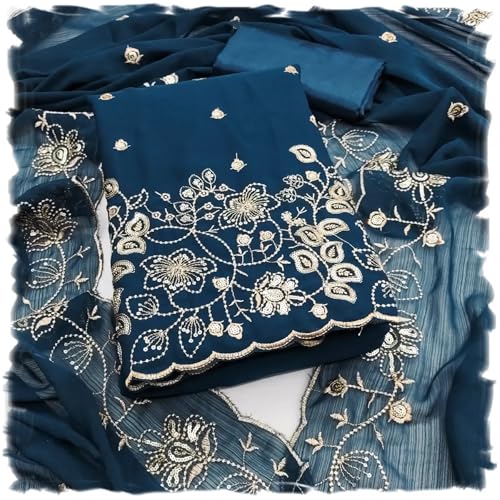 Leeli Peeri Designer Women's Soft Georgette Sequence Embroidery Work Unstitched Dress Material