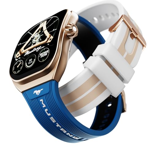 GOBOULT Mustang Muscle Smart Watch 2.01'' 3D Curved Display, Convertible Strap, Premium Metallic Crown, BT Calling, 600 Nits Brightness, AI Assistant, IP68 (Extra Starp, White Armor)