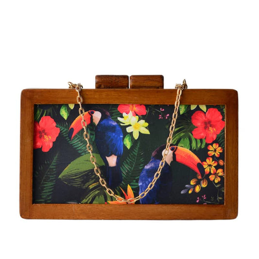 Artklim Fashionable Floral Print Wooden Clutch