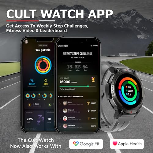 Cult Ranger XR1-1.43" AMOLED Display,Outdoor Rugged Smartwatch for Men, Bluetooth Calling, 8 Days Battery, Continous Heart Rate,100+ Sports Mode, Live Cricket Score, Built-in Flashlight, Free Strap