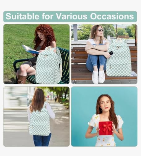 Satic Cute Mint Green Checkered Backpack for Girls and women | Stylish Casual Laptop, School, College & Travel Bag