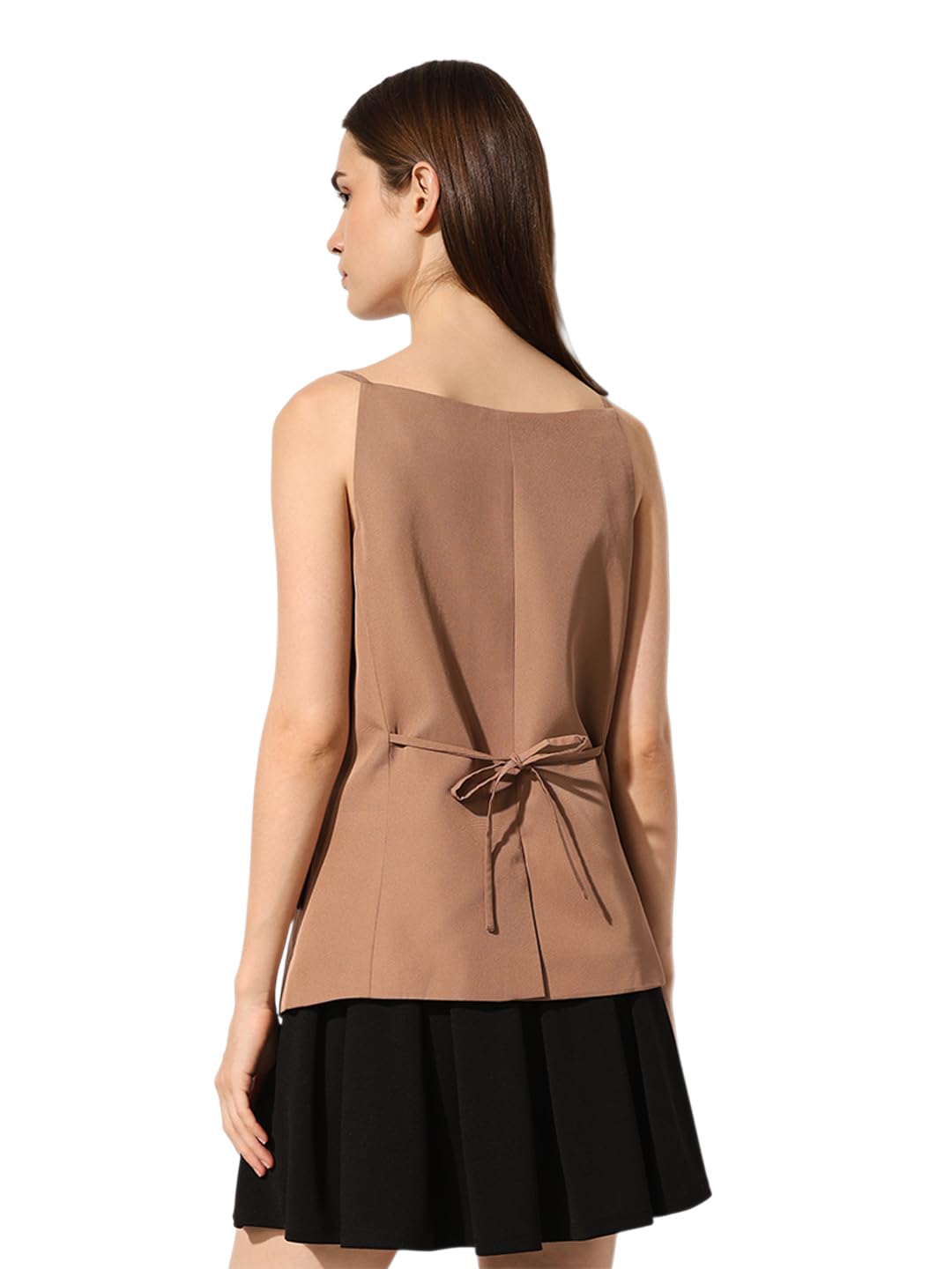 ONLY Women's Solid Regular Fit Light Brown Top
