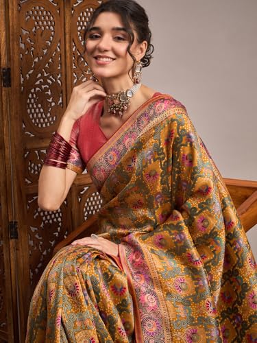 AKHILAM Women's Kanjivaram Woven Soft Silk Saree With Blouse Piece