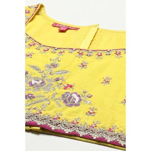 BIBA Girl Solid Cotton Blend Readymade Lehenga Choli Set(Kw5379_Yellow Purple_9)