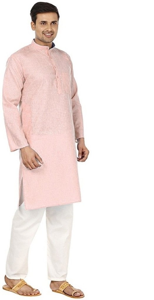 Royal Kurta Men's Super Luxury Linen Cotton Kurta Pyjama Set for Comfort Wear Peach