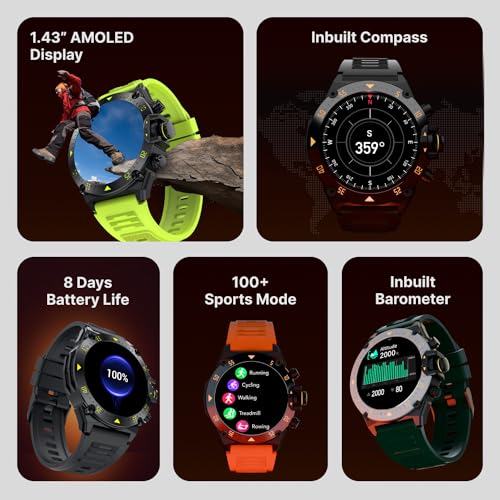 CULTSPORT Forge XR 1.43" Rugged Amoled, Barometer, Altimeter, Compass, Strava Integrated (Green)