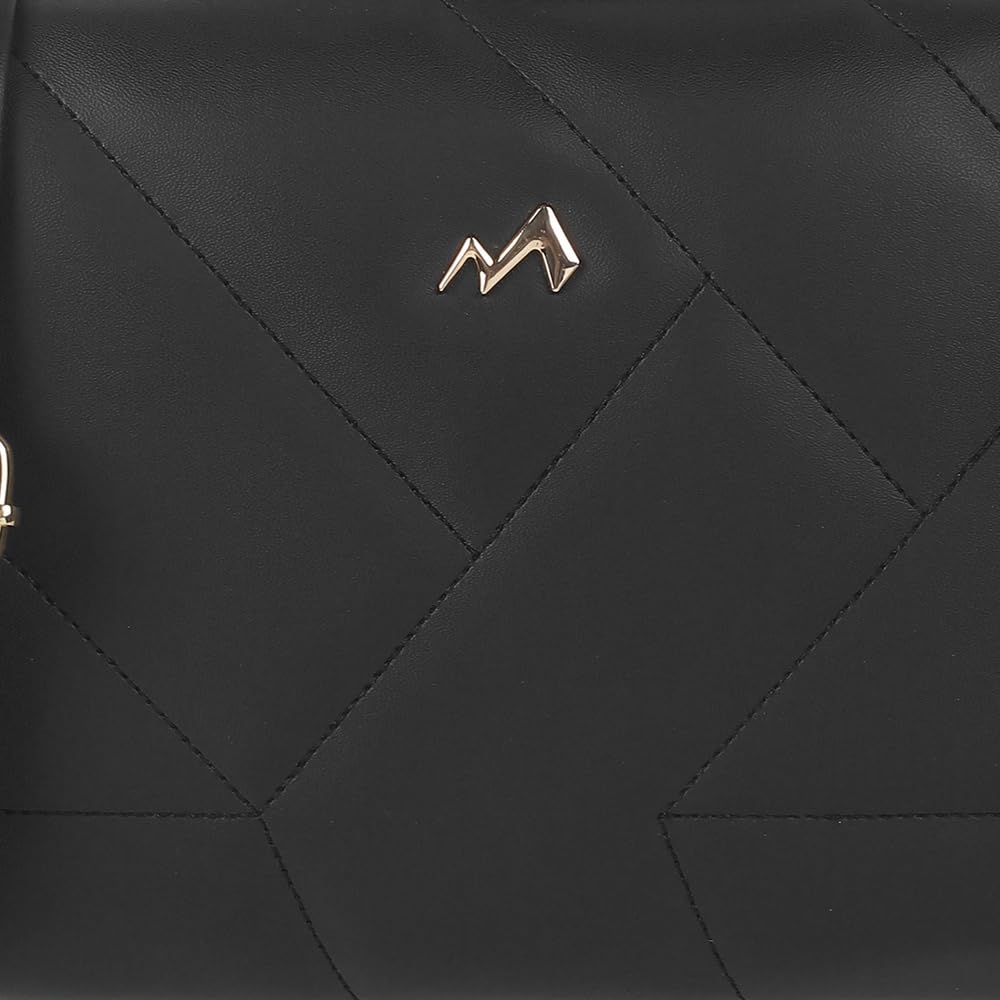 Mochi Women Black Faux Leather Quilted Sling Bag with Zipper Closure (66-8390)