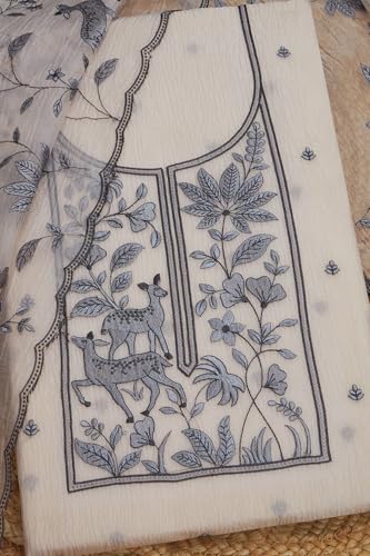 Soch Womens Beige Crushed Tissue Embroidered Unstitch Dress Material With Thread Work