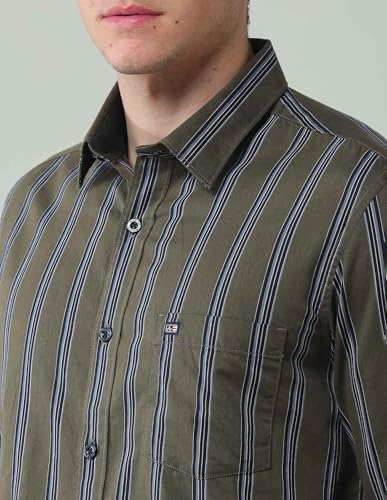 Arrow Sports Men's Striped Slim Fit Shirt (ASAJSH1451_Olive