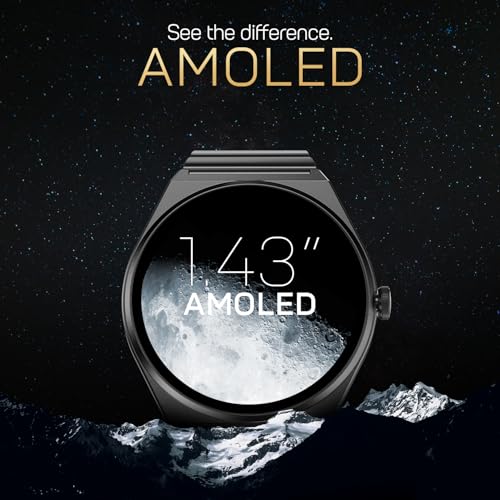 Fire-Boltt Phoenix Nova Smartwatch 1.43” Slim Super AMOLED Display, 466x466 Pixel Always-On Display, Bluetooth Calling, Health Tracker for Men & Women Obsidian Black