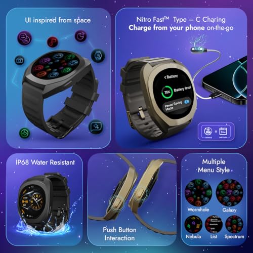 Fastrack Cosmix 1.32" AMOLED Display Metal Case Smart Watch with Heart Rate Monitor,AI Watchface & Chat,Push Button Interactions,BT Calling,IP68 Water Resistant Upto 5 Days Battery Life - Onyx Black