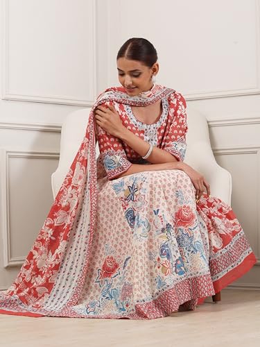 Biba Women Red Cotton Anarkali Suit Set_38