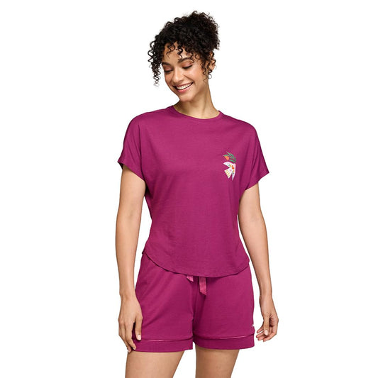 NYKD (NYS940 Soft Modal Cotton Coords Night Suit for Women | Relaxed Fit Round Neck T-Shirt with Extended Shoulder Sleeves & Shorts | Perfect for Sleep, Lounge & Everyday Wear - Wine
