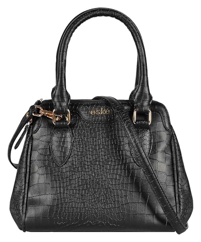 eske Mira Vegan Leather Handbag, Animal Print Pattern, Dual Compartment, Detachable Sling Strap (Black)