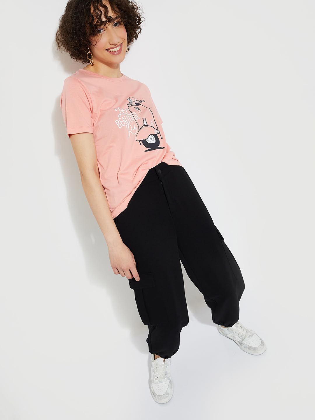 Max Urb_N Women's Graphic Printed Regular Fit T-Shirt (Sp24Ycpepp13Peach)_M