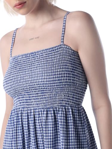 ONLY Women's Checked Fit and Flare Blue Dress