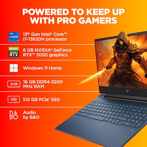 HP Victus Gaming Laptop, 13th Gen Intel Core i7-13620H, 6GB RTX 3050 GPU, 15.6-inch (39.6 cm), FHD, IPS, 144Hz, 16GB DDR4, 512GB SSD, Backlit KB, B&O, 9ms Response time (Blue, 2.29 kg), fa1321TX