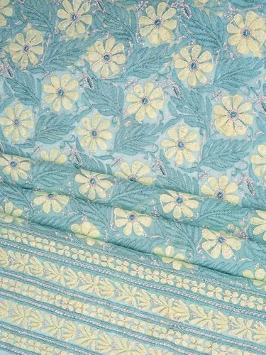 Ada Hand Embroidered Lucknowi Chikankari Unstitched Georgette Dress Material Suit Piece with Dupatta for Women 01A896012 Sea Green