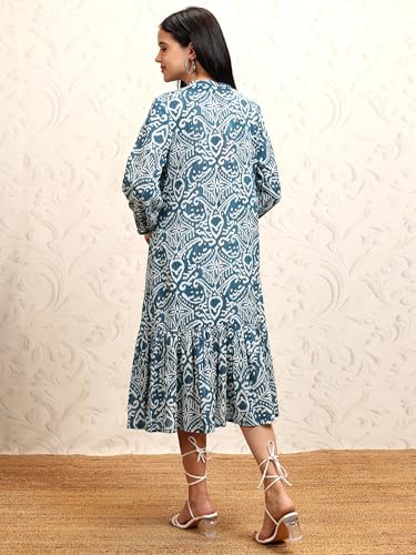 Vishudh Women 3/4 Sleeve Round Neck Dress Set VPDS000085 Blue M
