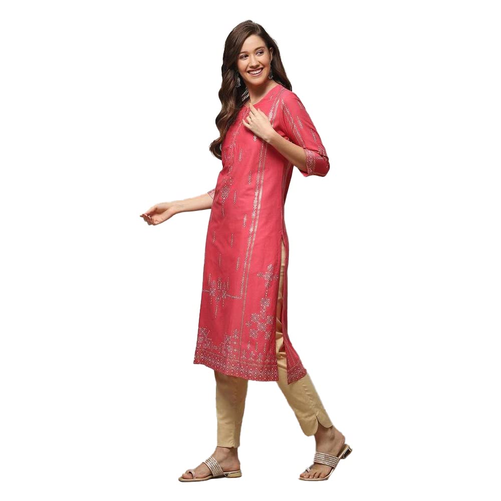 BIBA Women's Cotton Printed Regular Fit Mix & Match (Kolam Co18962_Pink_42, Kurta)
