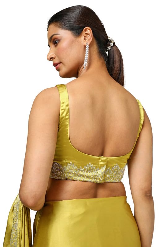Soch Womens Mustard Satin Embellished Saree With Stone Work