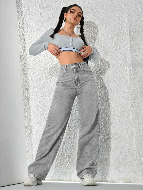 Ben Martin Baggy Jeans for Women || Women,s Loose Jean Pants || Oversized Jean's for Women's || Wide Leg Jean,s for Woman || Casual Jins for Woman's || Loose Jin Pant for Woman,s Grey 02-38
