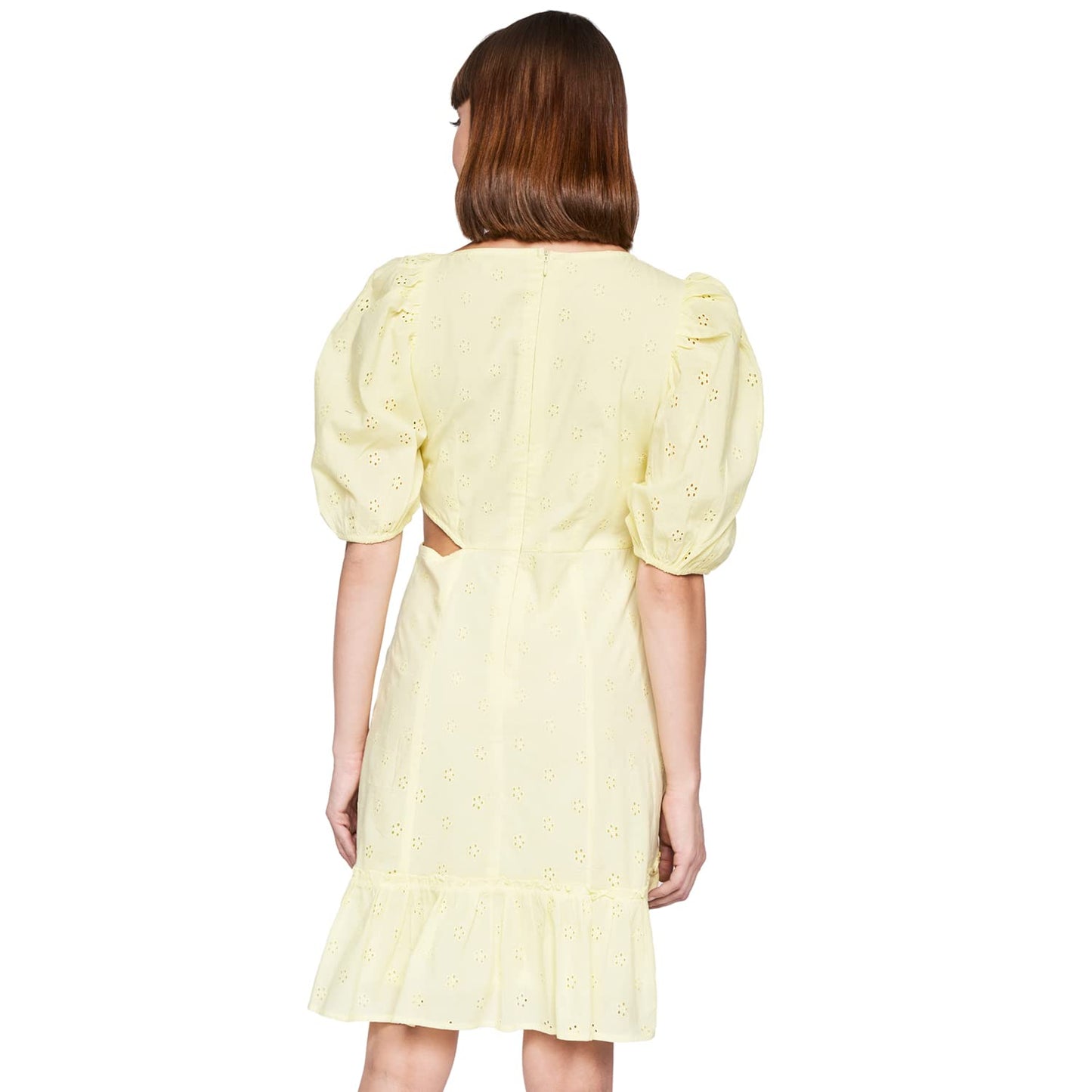 AND Women's Cotton A-Line Mini Dress (SS22AB044DRHB05_Yellow_12)