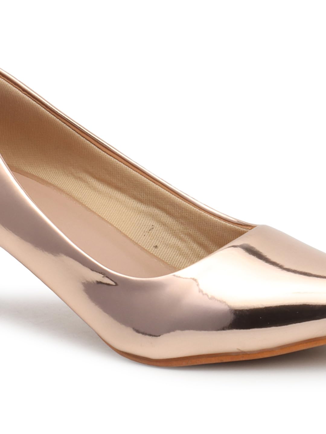 Carlton London Women Rose Gold Stylish Slip-on Pump Shoes with Stiletto Heels, Pointed Toe (39)