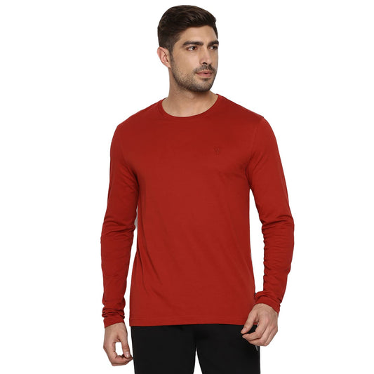 Van Heusen Men Athleisure Anti Bacterial T-Shirt - Smart Tech, Easy Stain Release, Anti Stat_60037_Dark Rust_S